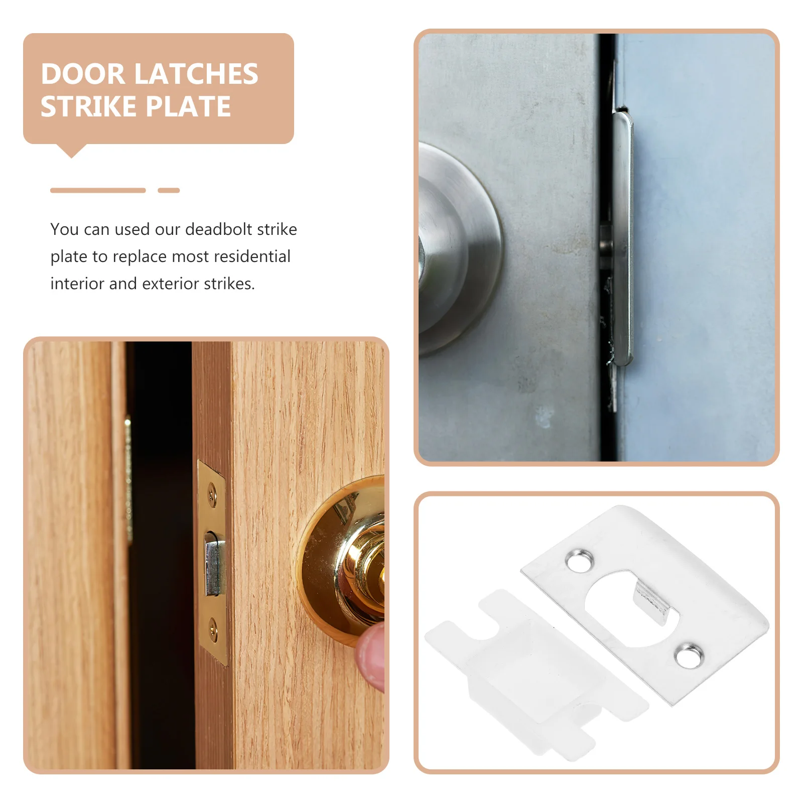 

2 set T shaped Strike Plates Stainless Steel Door Reinforcement Kits for Wood Metal Frames Privacy Security Hardware