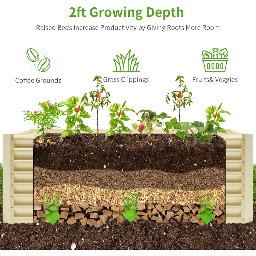 8 × 4 × 2ft المجلفن أثار سرير الحديقة صناديق زراعة في الهواء الطلق أثار حديقة سرير في الهواء الطلق للخضروات الزهور الأعشاب 479 جالون