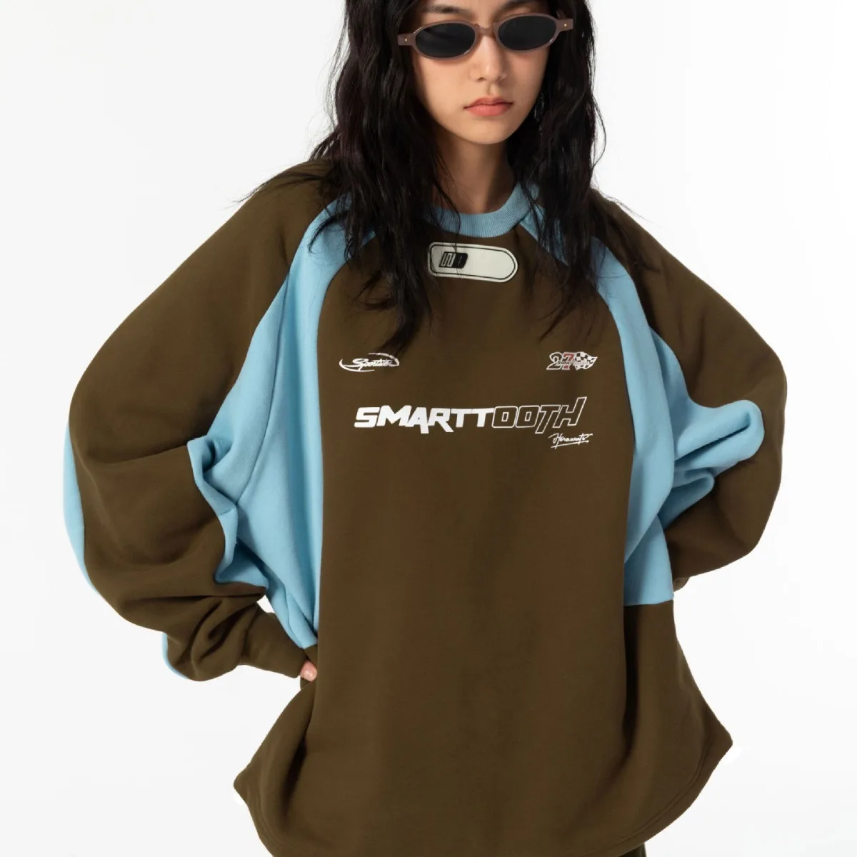 

Unisex Sweatshirt Vintage Printed Hoodie Color Block Hiphop Style Patchwork Niche Loose Oversize Couples Sweatshirt