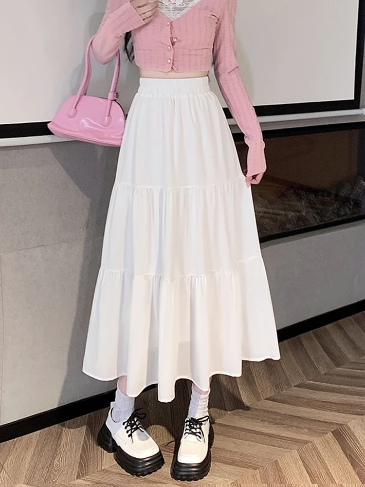 

High Waist Cake Sle Midi Skirt Women's Spring Summer Faion Ele Versatile A-Line Umbrella Skirt Korean Version Polyest...