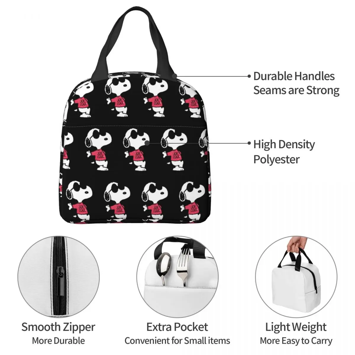 Snoopy Joe Cool Pattern borse per il pranzo isolate contenitore per pasti per cartoni animati borsa termica Tote Lunch Box Office Picnic borse per