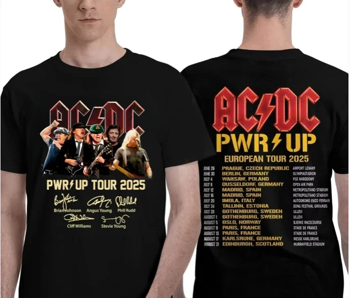 

ACDC Pwr Up World Tour 2025 T Shirt Men Women Summer Streetwear Brand T-shirt Short Sleeve Hip Hop Tees Men's Clothing
