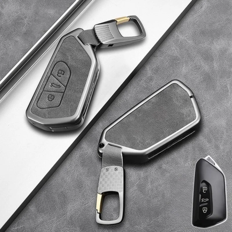 A + غطاء حافظة مفاتيح السيارة من الجلد من سبائك الزنك لسيارة VW Golf 8 MK4 Tarraco Leon ID.4 ID.3 #4