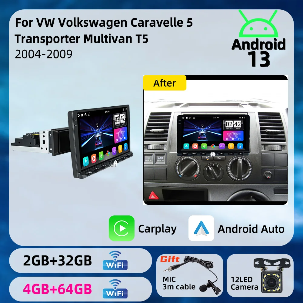 Car Multimedia 1din Android Radio Autoradio Stereo for VW Volkswagen Caravelle 5 Transporter Multivan T5 2004-2009 9