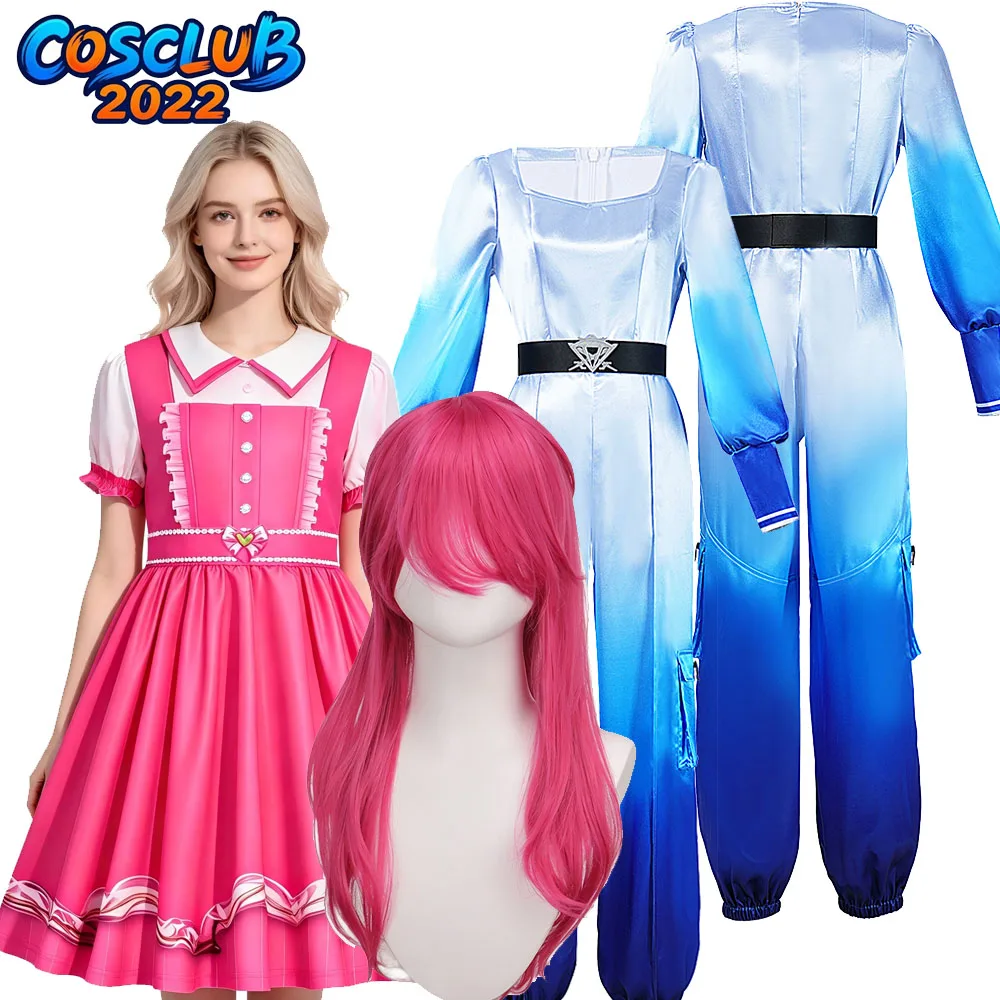 Disfraz de cosplay de princesa Chloe rosa, peluca, vestido, mono, trajes azules de Descendants 2026 TV, conjuntos con cinturón, body para Halloween y Carnaval