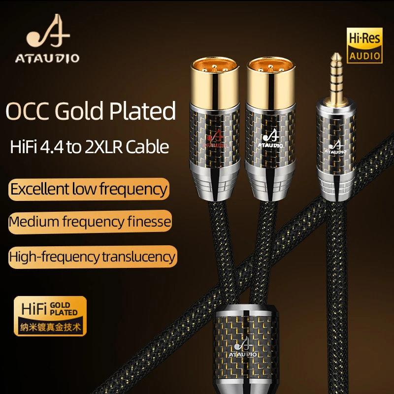 ATAUDIO HiFi Balanced 4.4mm to 2XLR Audio Cable OCC Gold Plated Hi-end 4.4mm to 2XLR Male/Female Wire for Amplifier Player