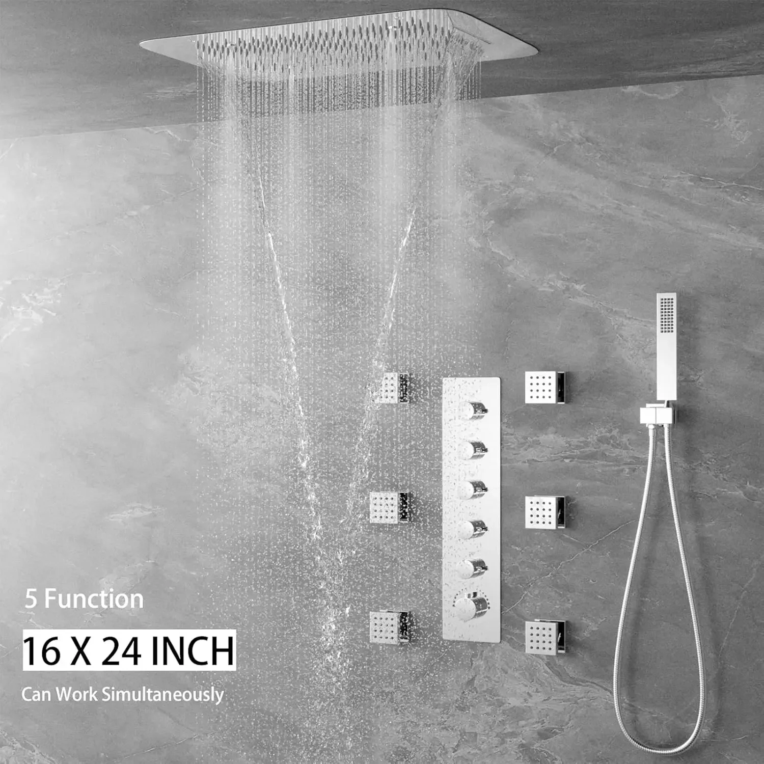 Multifunctional Shower System With 3 Function Ceiling Rainfall Shower Head  and High Pressure Handheld