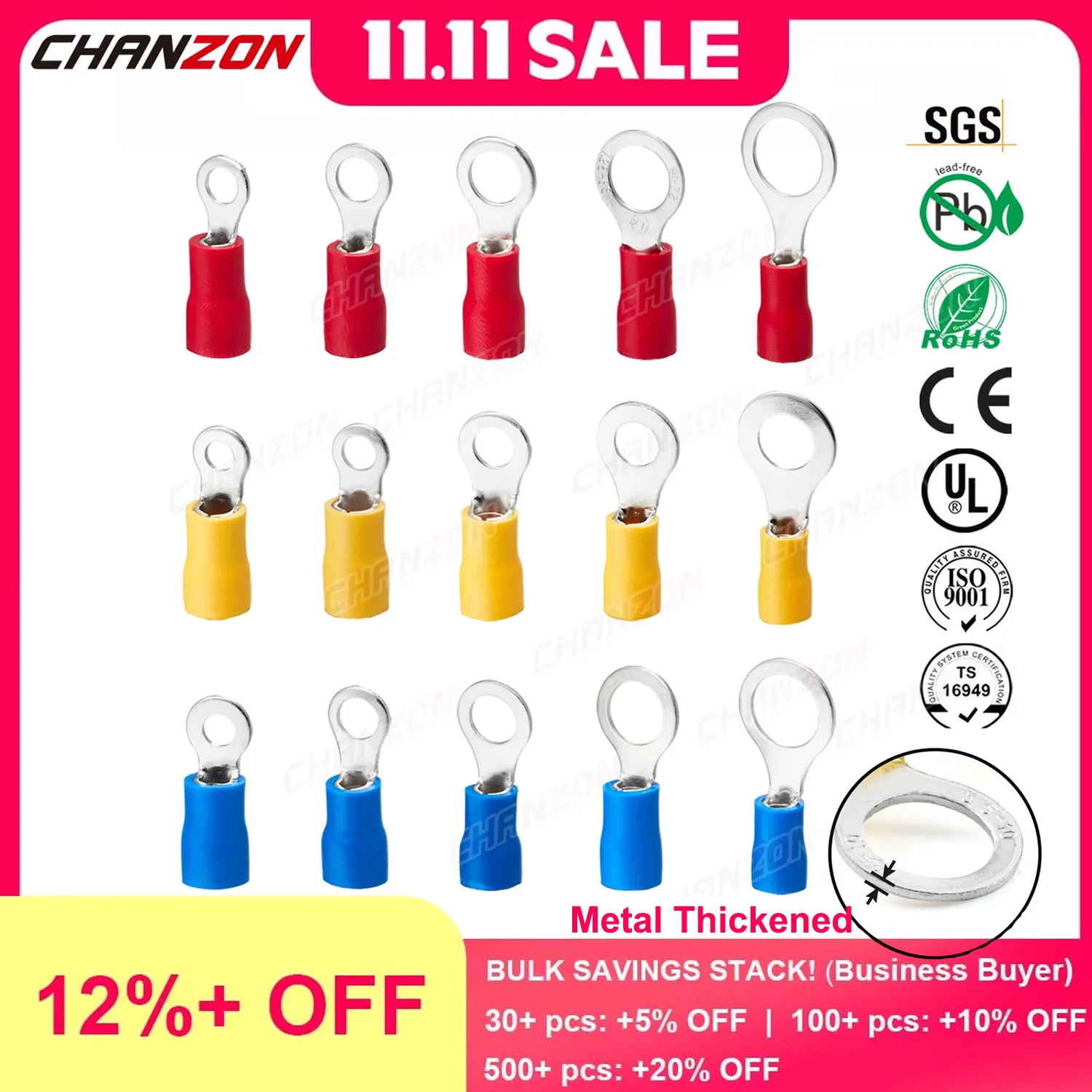 

50/100PCS Rv1.25 Rv2 Rv5 Electrical Ring Crimp Wire Connectors Insulated Wiring Terminals Crimping Tool 22-10Awg Red Blue Yellow