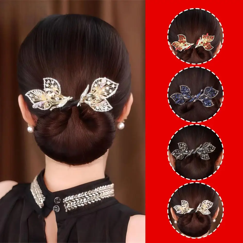 Fashion Women Hair Curler Butterfly Twisting Rhinestone Flower Hair Clip Pin Accessories Ocean Blue Feather Elegant Hairpin