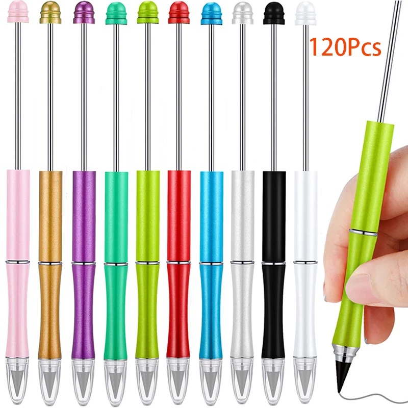 120Pcs Metal Endless Pencil Everlasting Bead Pencils DIY Beadable Inkless Pencils