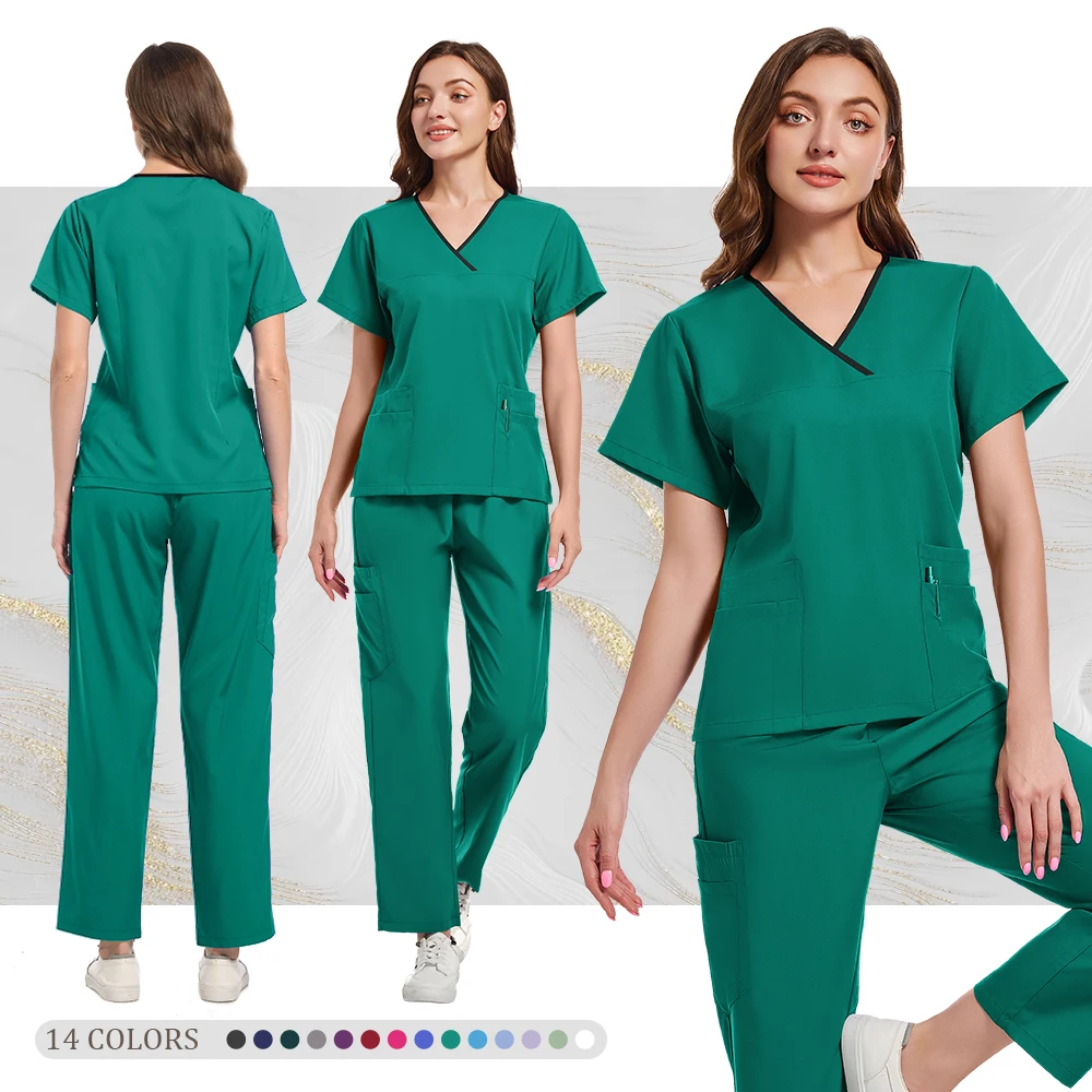 Multi-color jogging suit Doctor's nursing uniform Short sleeve V-neck top pants Nurse's overalls suit medical clinical wear