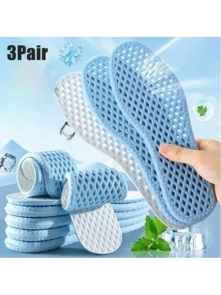 3 Paar Sommer-Kühl-Einlegesohlen für Herren, zum Laufen, Sport, Stoßdämpfung, Schuhsohle, atmungsaktive Schuhe, Einlegesohle aus Memory-Schaum, Schuhpolster