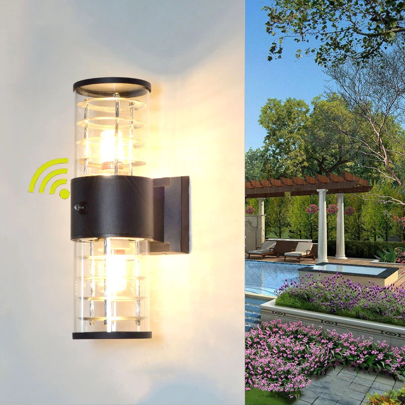 E27 LED Outdoor Wall Lamp Sensor Up Down Glass Aluminum Waterproof Garden Light Corridor Street Exterior Wall Sconce 110V 220V