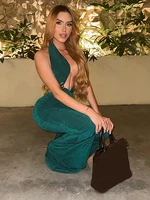 Weird Puss Peach Buttocks Flare Jumpsuit Woman Sexy Halter Backless Velvet Sleeveless Midnight Clubwear Party Activity Overalls - Image 4