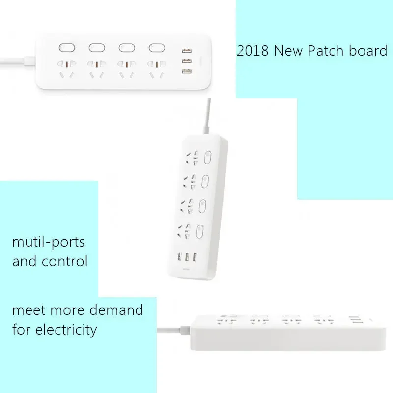 Xiaomi Mijia Power Socket Strip With Control Switch 3 USB 4 Ports Big Plug Extension Patch Board EU 2500W For Smart XiaoMi Home