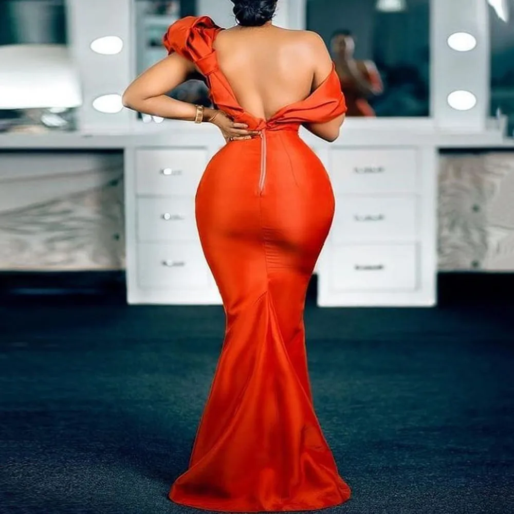 Sexy Orange Boat-Neck Sleeveless One Shoulder Backless Mermaid Trumpet Evening Gown Fashion Dress Engagement Birthday Party