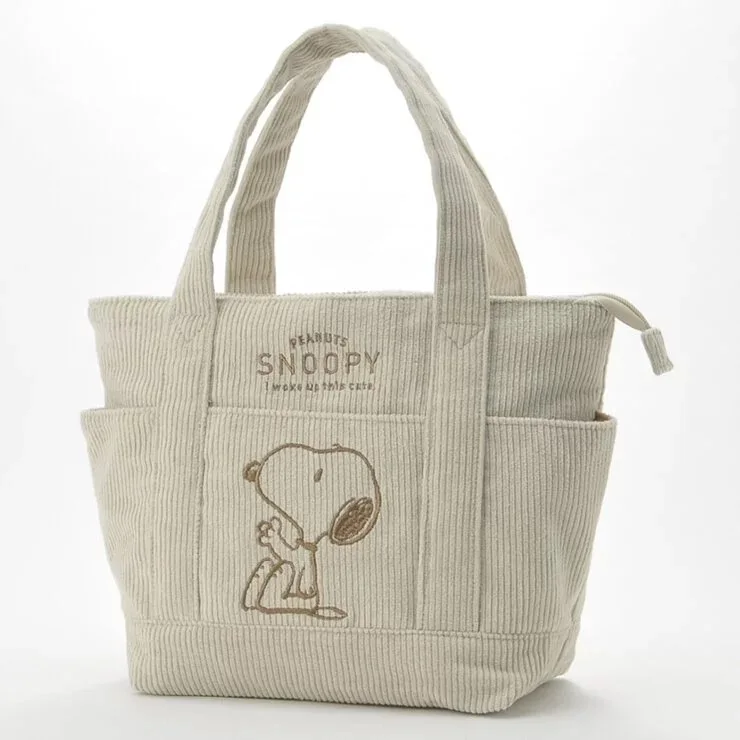 Miniso Japanese European and American Cute Snoopy Corduroy Tote Bag Casual Versatile Student Large Capacity Handbag