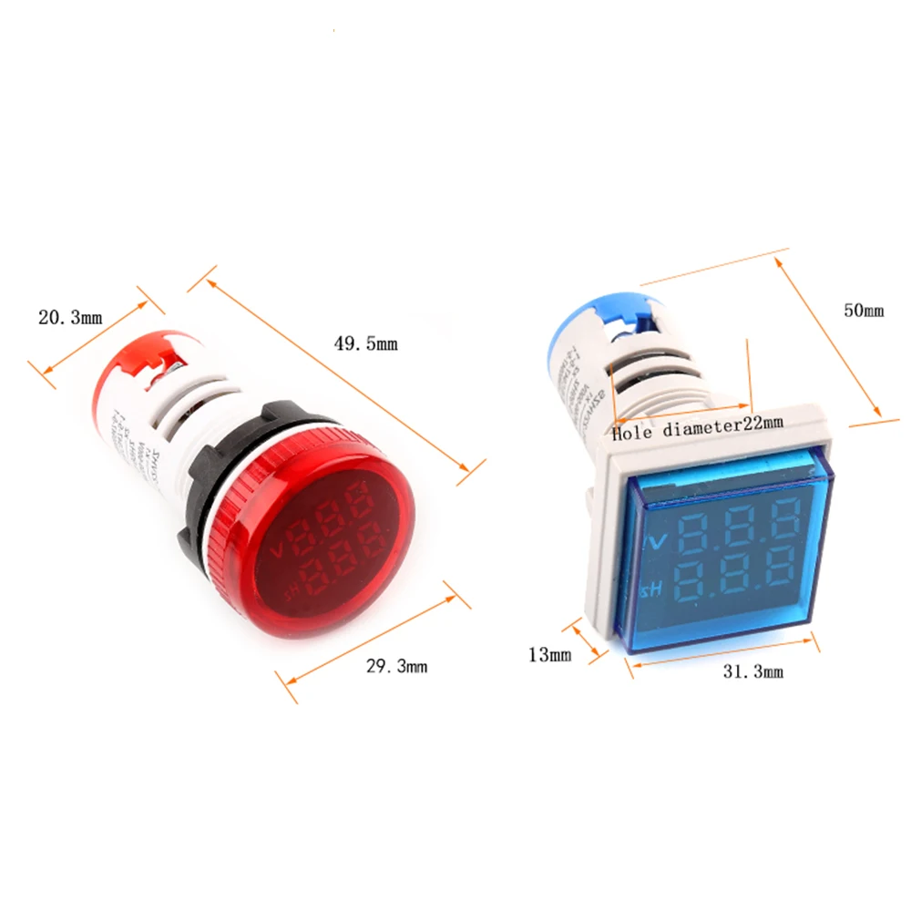 Dual LED-indicator Pilot Light Round Square Digital Voltage Hertz Meter AC 20-500V 0-99Hz Volt Voltage Frequency Tester Meter