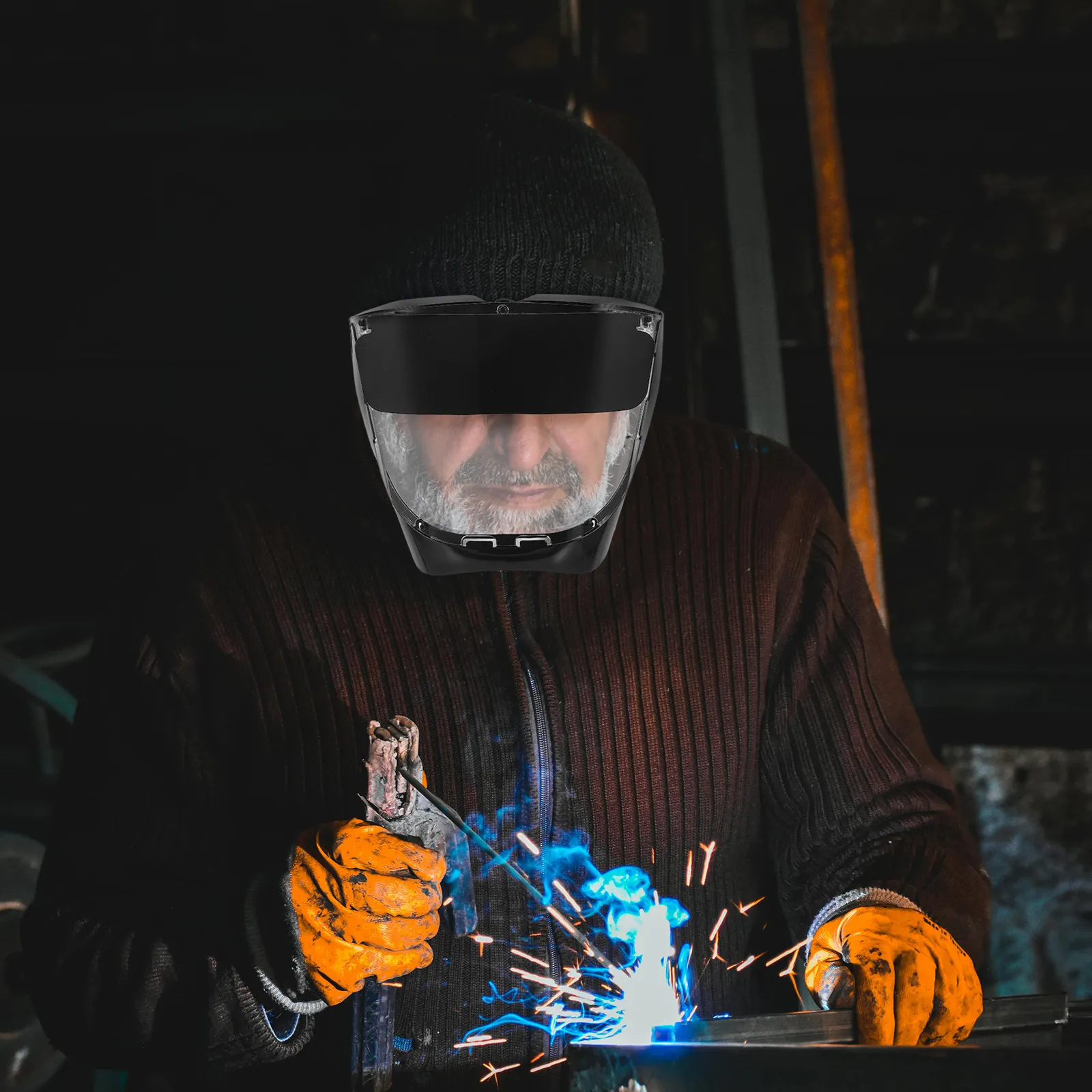 

Welding Face Mask Ear-Hook Lightweight Full Safety Shield Anti Splash Clear Plastic Grinding Mask for Construction Woodworking