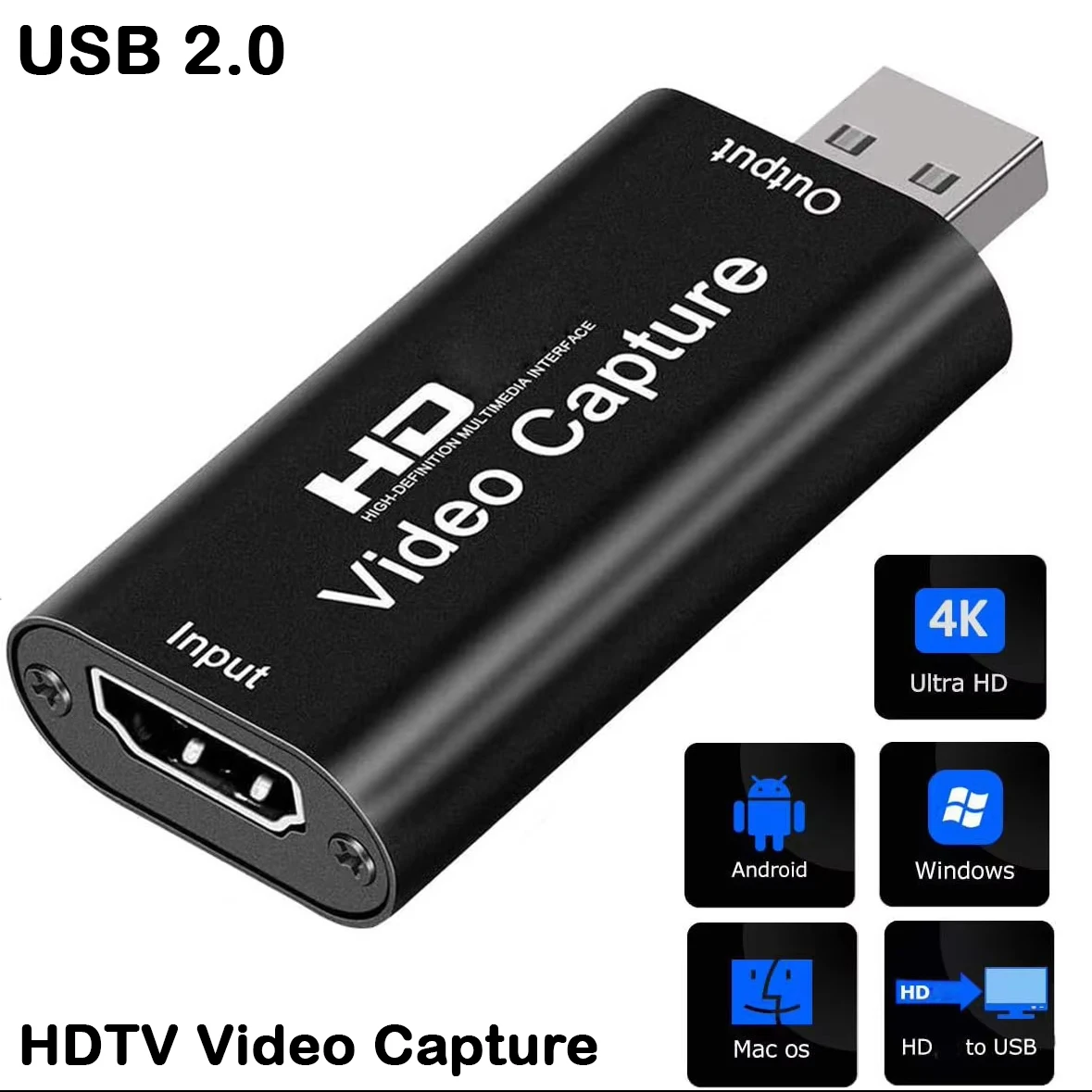 

4K HDMI-совместимая карта видеозахвата, потоковая плата захвата USB 2,0, 1080P, карта захвата, рекордер, коробка для PS4, игровая DVD-камера