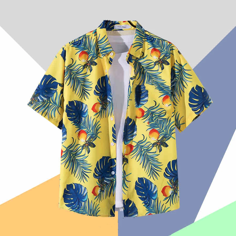 

2025 New Flowers Coconut Tree Men 3D Hawaiian Shirt Summer Beach Short Sleeve Shirt Lapel Single Button Shirt Oversized Tops 2XL