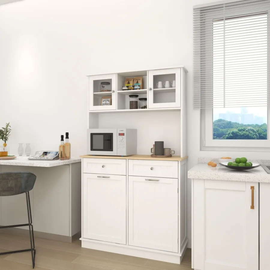 

67.7 Tall Kitchen Trash Can Storage Cabinet with 3 Adjustable Shelves 2 Drawers and 1 Tilt Out Trash Cabinet for Kitchen Dinnin