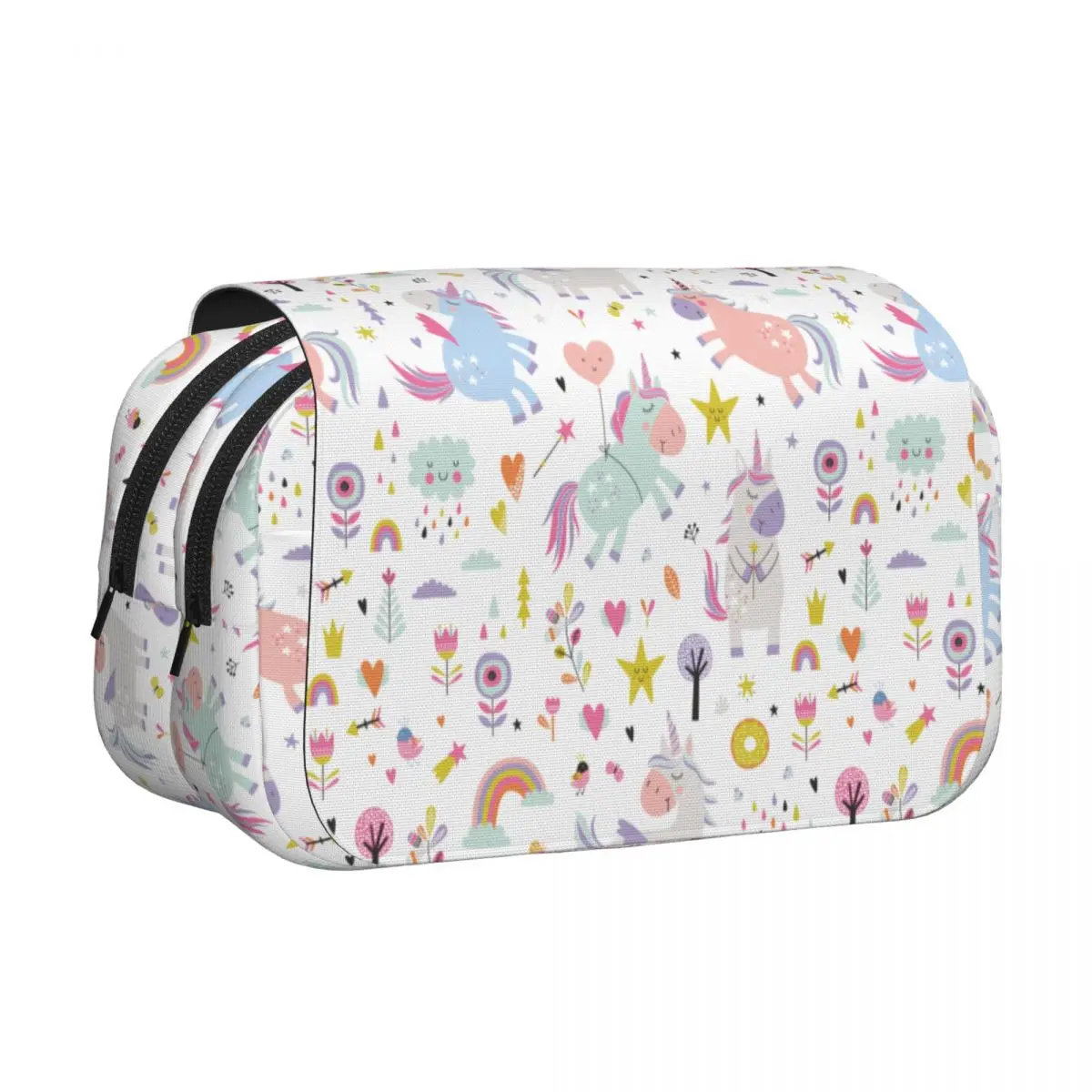 Cartoon Unicorn Double Clamshell Pen Case Pencilcases Pen Box for Student Big Capacity Bag School Supplies Zipper Stationery