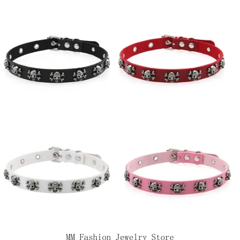 

D0UB Унисекс Модное колье 2000-х годов Черный кожаный воротник с черепом Очаровательные украшения