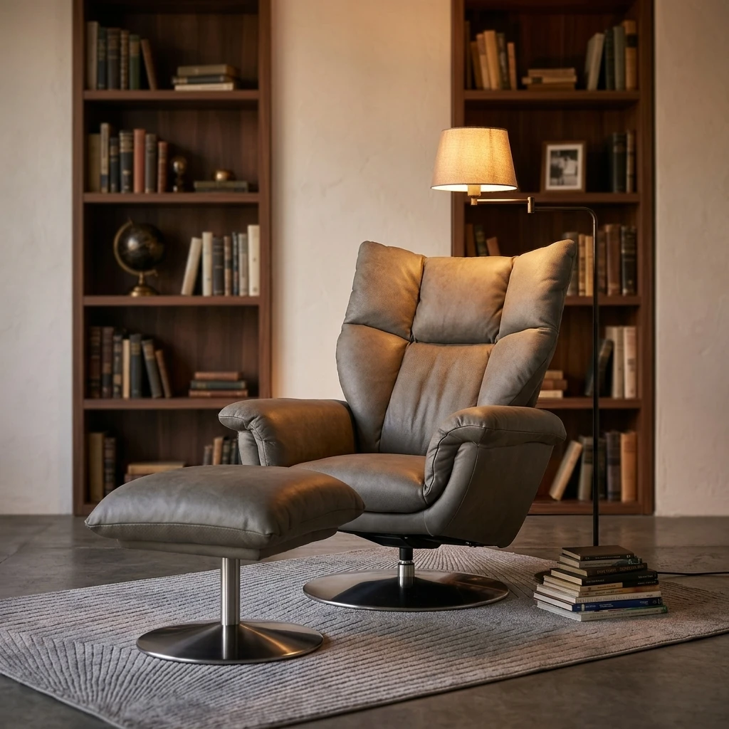 Armrest Leisure Chair Microfiber Leather Swivel Chair Living Room Bedroom Office Modern Light Luxury
