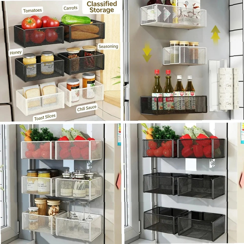 

Magnetic Spice Rack for Refrigerator - Wall Mount Storage Basket, Kitchen Organization Shelves & Gadgets