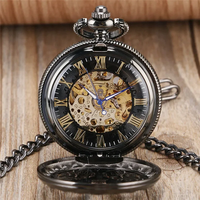 Steampunk Hollow Out Chinese Knot Mens Womens Auto Mechanical Pocket Watches Roman Numeral Dial Pendant Chain Relgio de bolso