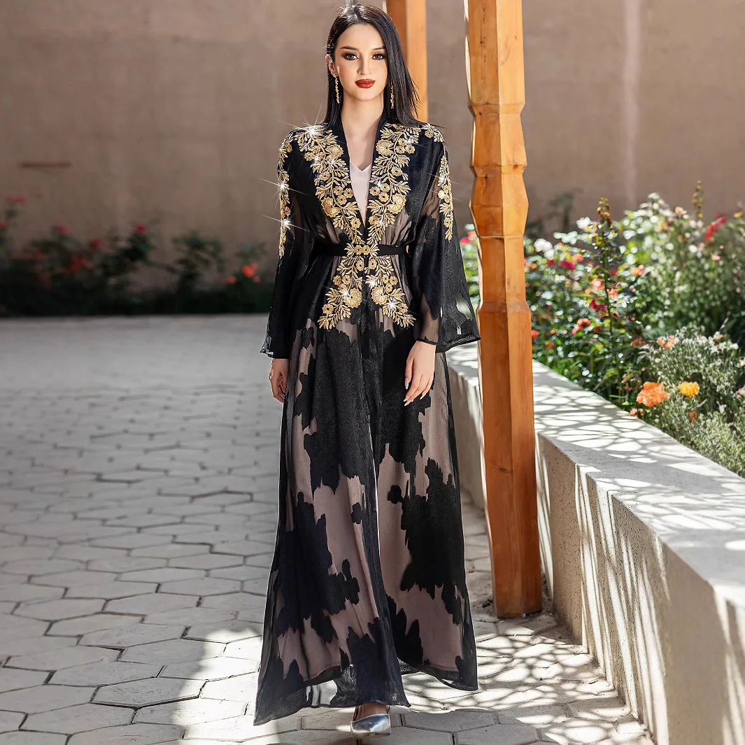 

Eid Women Dress Lace Embroidery 2 Piece Set Abaya Caftan Muslim Lace-up Party Robe Jalabiya Ramadan Dubai 2025 Vestidos Largos