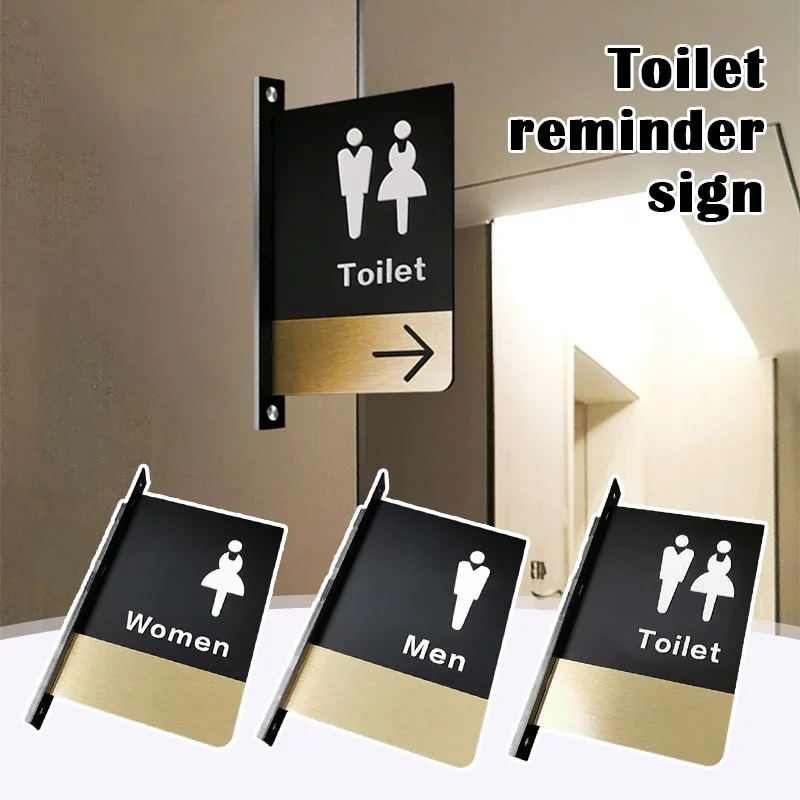 Door Sign Double Side Mounted Restroom Reminder Sign Men's Bathroom Women's Instruction Hotel WC Toilet Signage