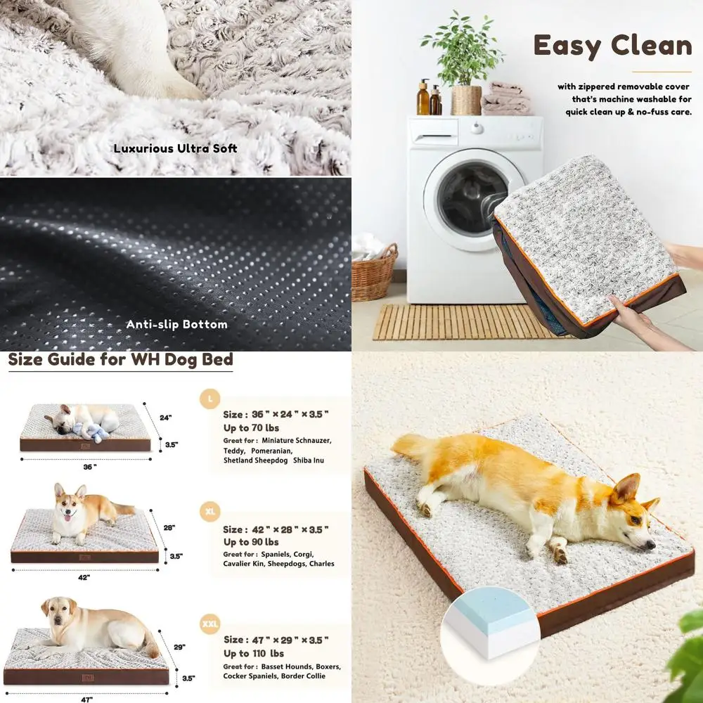 

Large Dog Orthopedic Foam Bed - Waterproof, Removable Cover, Non-Slip Crate Mattress for Pets