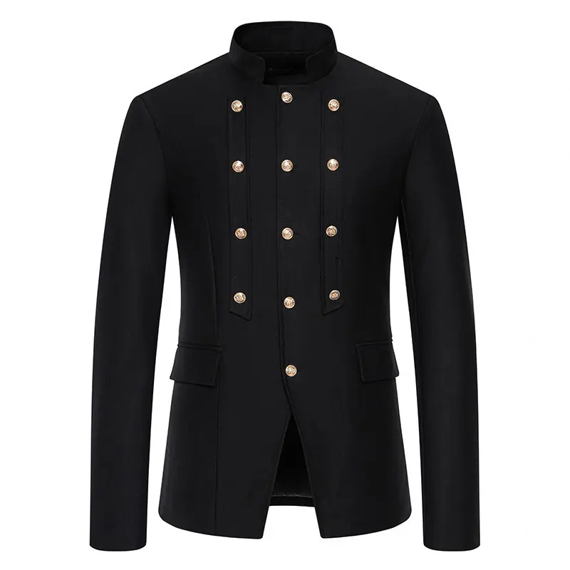 Classic Men Court Banquet Wedding Suit Jacket Black / Blue / White Fashion Male Standing Collar Single Breasted Blazer Coats