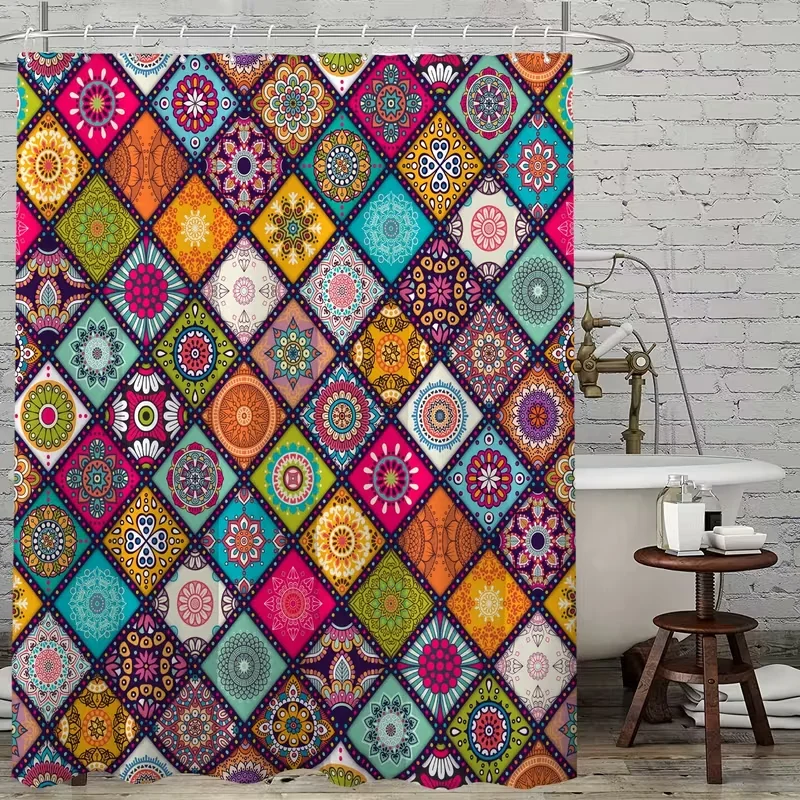 

VIKAMA винтажная богемная занавеска для душа с тотемом мандалы, водонепроницаемая и устойчивая к плесени, в комплект входят пластиковые крючки, декор для ванной комнаты