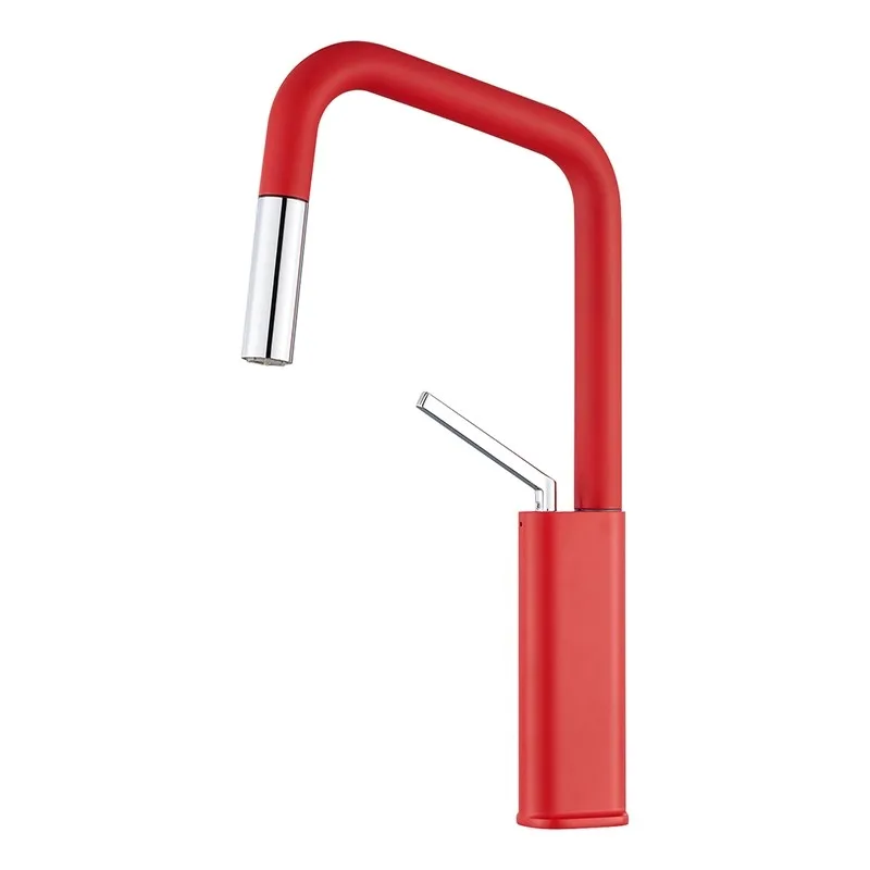 Bathroom Basin Faucet Fashion Red Chrome Pull Out Sink Mixer Brass Bathroom Sink Faucets Hot And Cold Single Lever Basin Tap