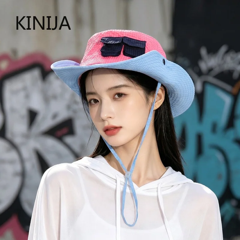 Neuer Streetwear Color-Block Bucket Hat für Damen und Herren – Frühling/Sommer Outdoor UV-Schutz Sonnenhut, Gesichtsformend, Schnelltrocknend, Beckenhut