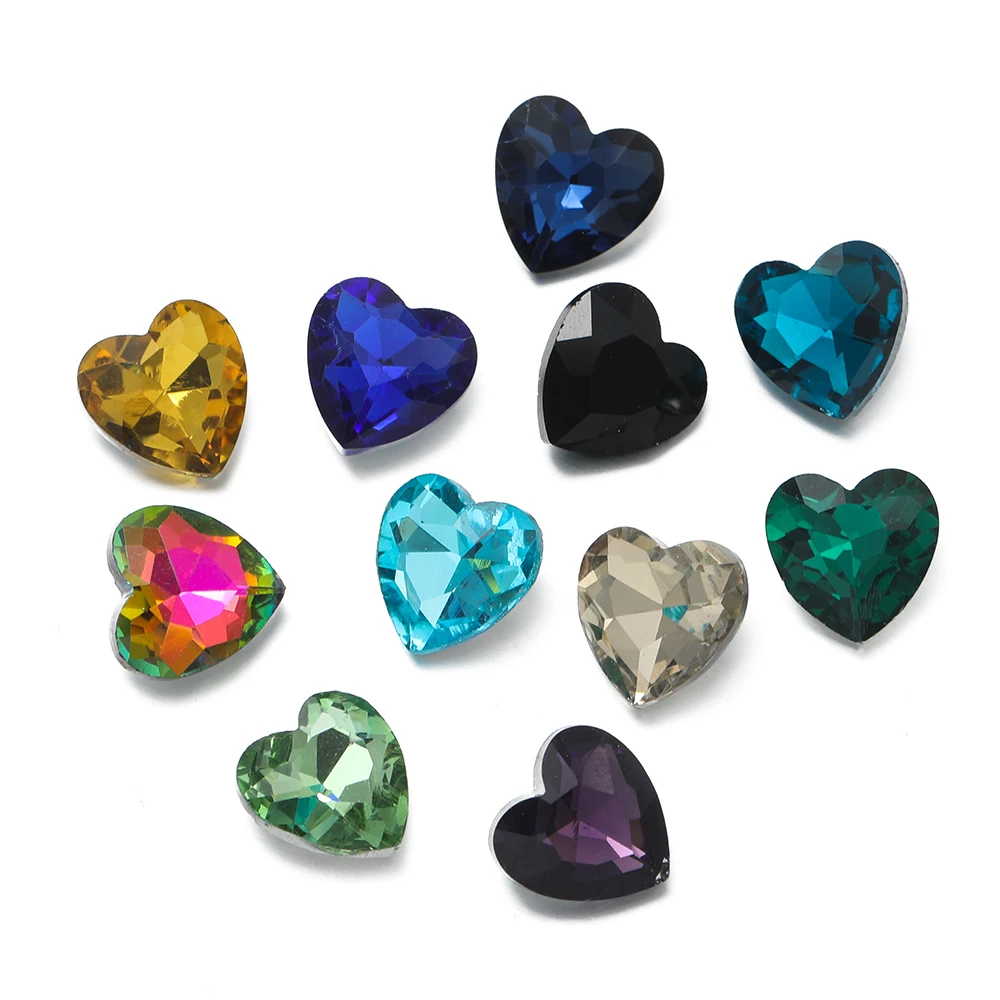 10pcs/Lot Colorful Heart Faceted Glass Rhinestones Charms for DIY Bracelet Necklace Findings Jewelry Accessories Supplies