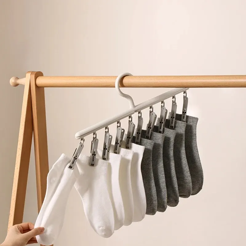 Socks Drying Rack with 10 Clips, Multi-Function Dormitory Student Home Balcony Drying Clips, Underwear Drying Clips