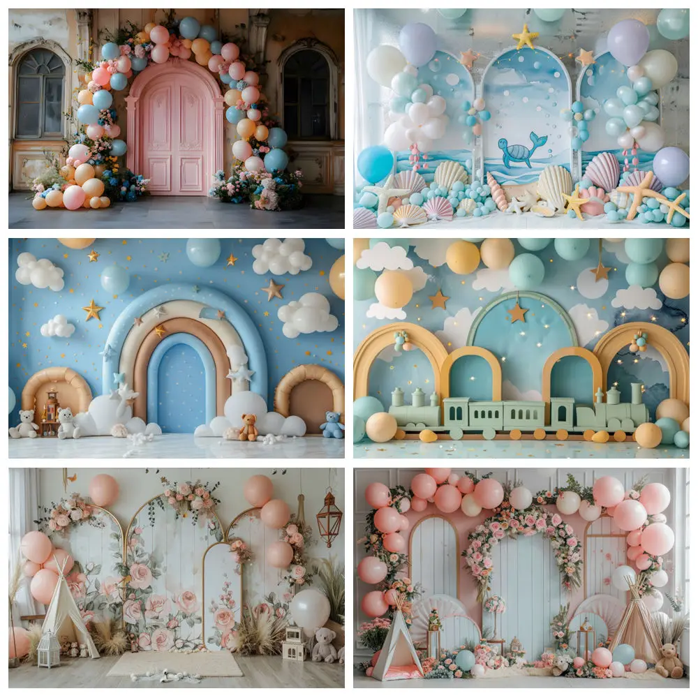 

Newborn Baby 1st Birthday Photography Backdrop Colorful Balloon Girl Boy Baby Shower Birthday Cake Smash Photo Background Decor