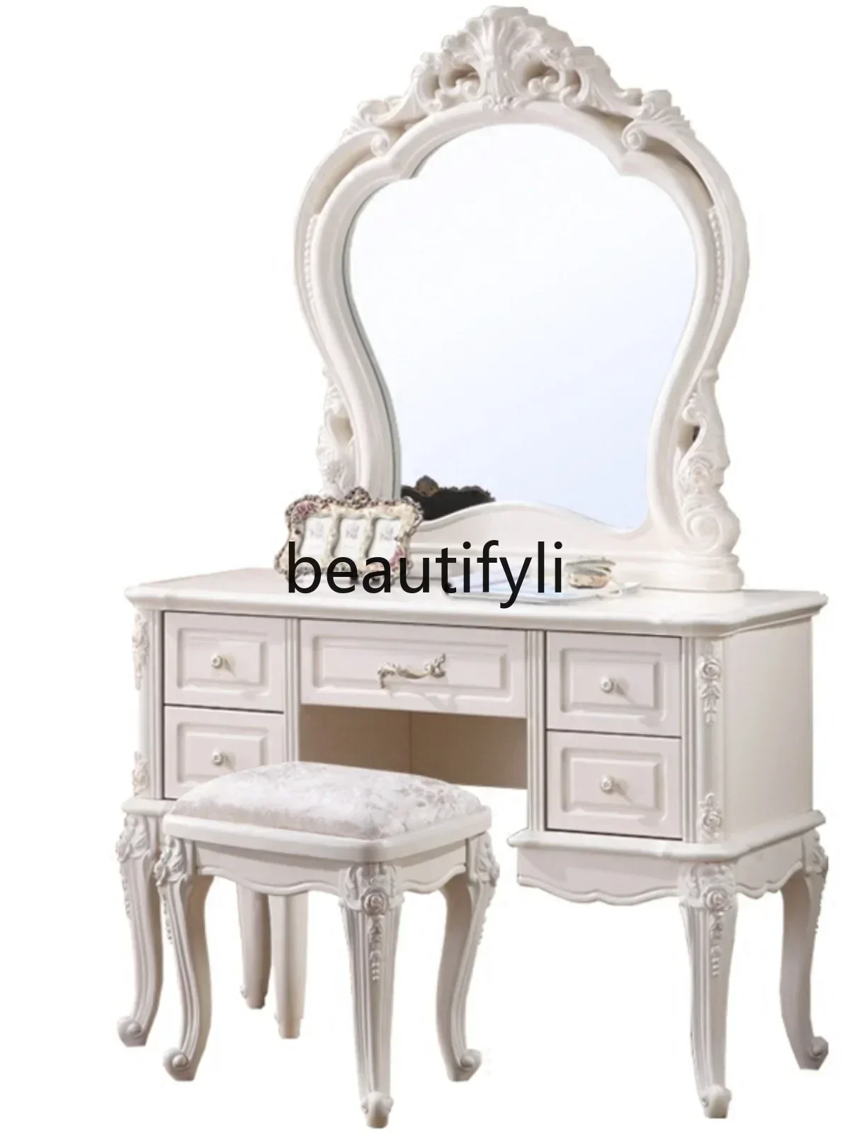 

ls 27Mini European Jane European Bedroom White Small Dresser Makeup Mirror