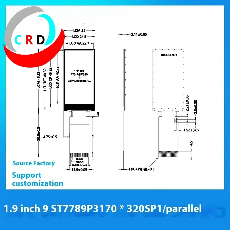 Chanruida 1.9 inch TFT LCD 170 × 320 module ST7789 small screen LCD parallel port SPI