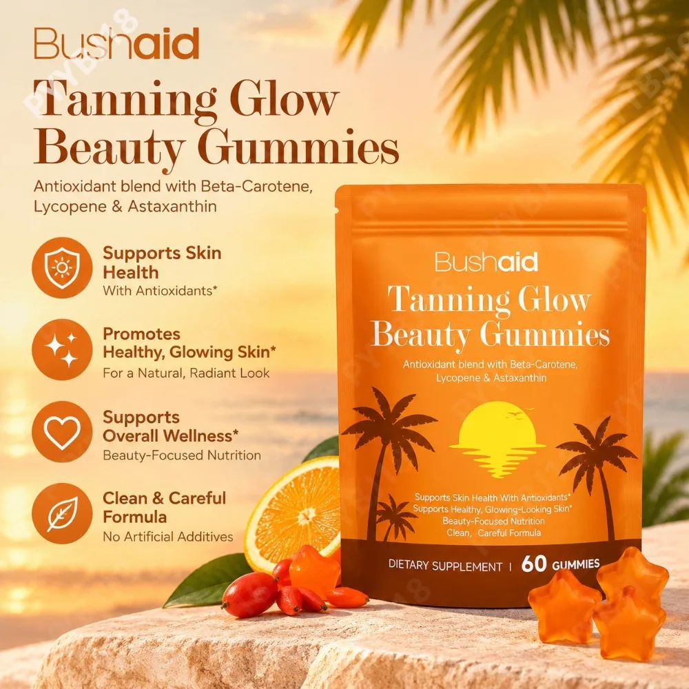 Tanning Glow Beauty Gummies Achieve Tanning Effect Long-lasting & Even, Enhance Skin's Hydration & Glow with Beta-Carotene 60 Ct