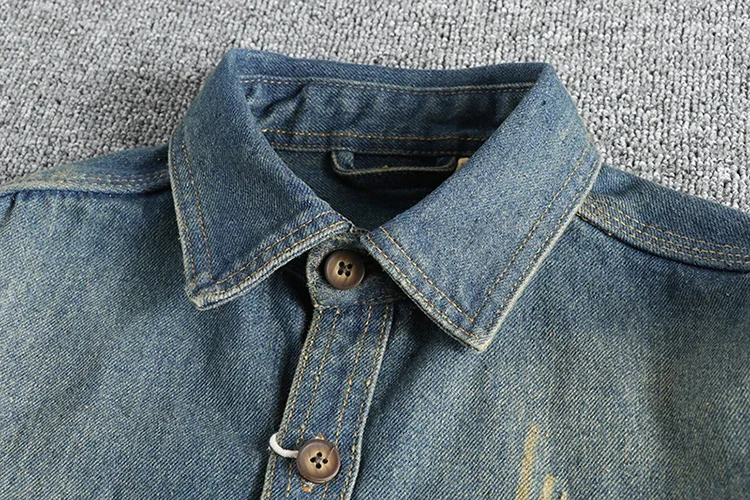 New Vintage High Quality Denim Shirt Men's Fashion Washed Old Thick Double Pocket Casual Jacket for Spring 2024