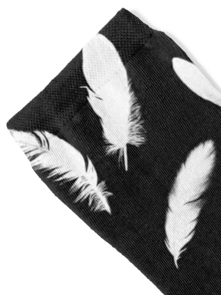 White Feather Print on Black Socks new year christmas gifts Male Socks Women's