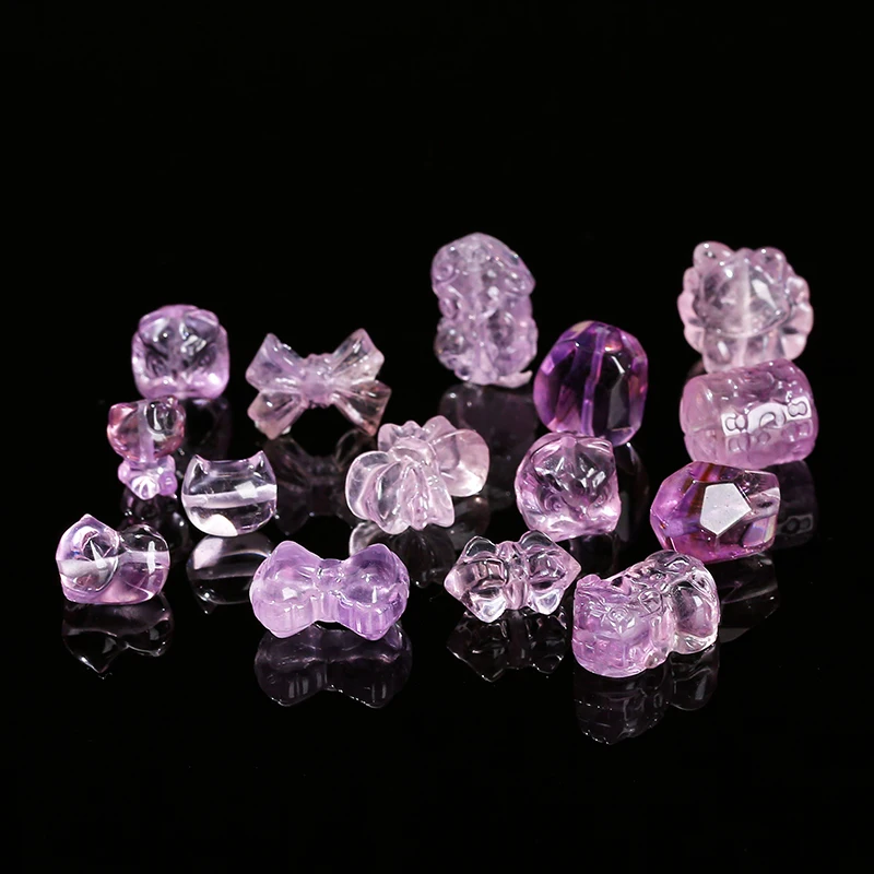 1 Pc Natural Amethyst Carved Faceless Cat Lion Head Bowknot Shape Bead For Jewelry Making Diy Necklace Bracelet Accessroy
