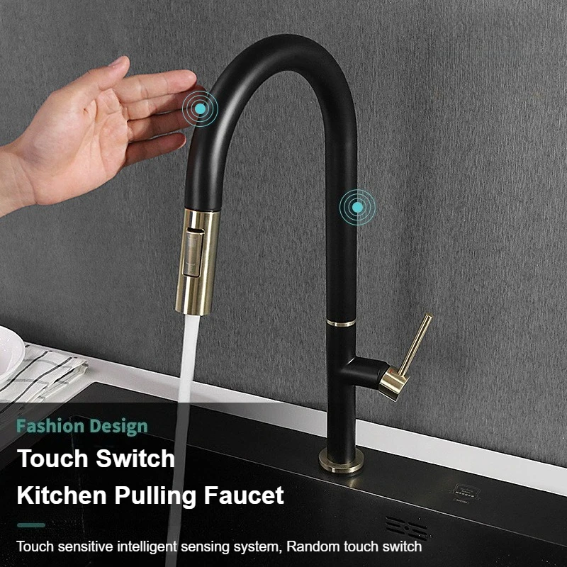 Brass Smart Touch Sensor Kitchen Faucets Sensitive Smart Touch Control Faucet Mixer Tap Pull Out 360° Rotation Sensor Faucet