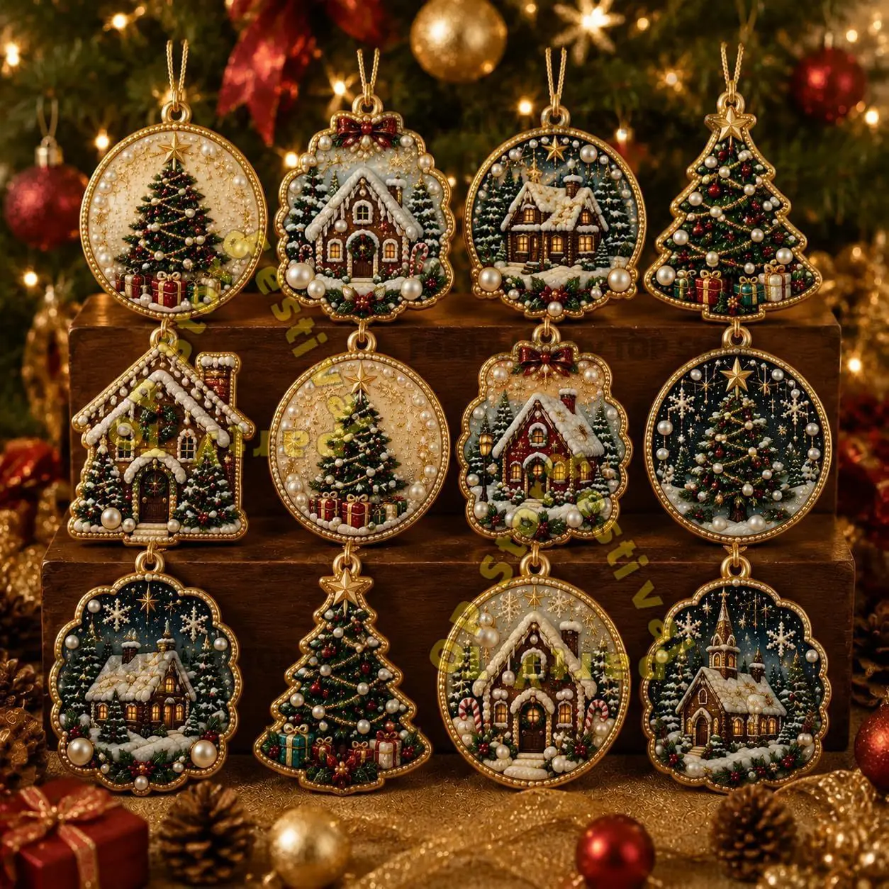 12PCS DIY Christmas Pearl Diamond Painting Art Ornaments Kit Hanging Craft Pendents Christmas Decorations 2027 for Adults