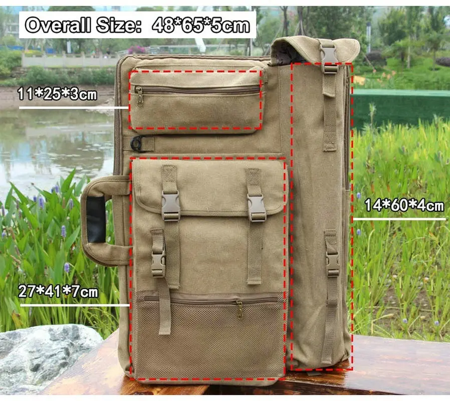 MoeTron Art Portfolio Backpack A2 Large Artist Travel Backpack Khaki Color Thickened Canvas Art Bag A2 Drawing Board Back Pack